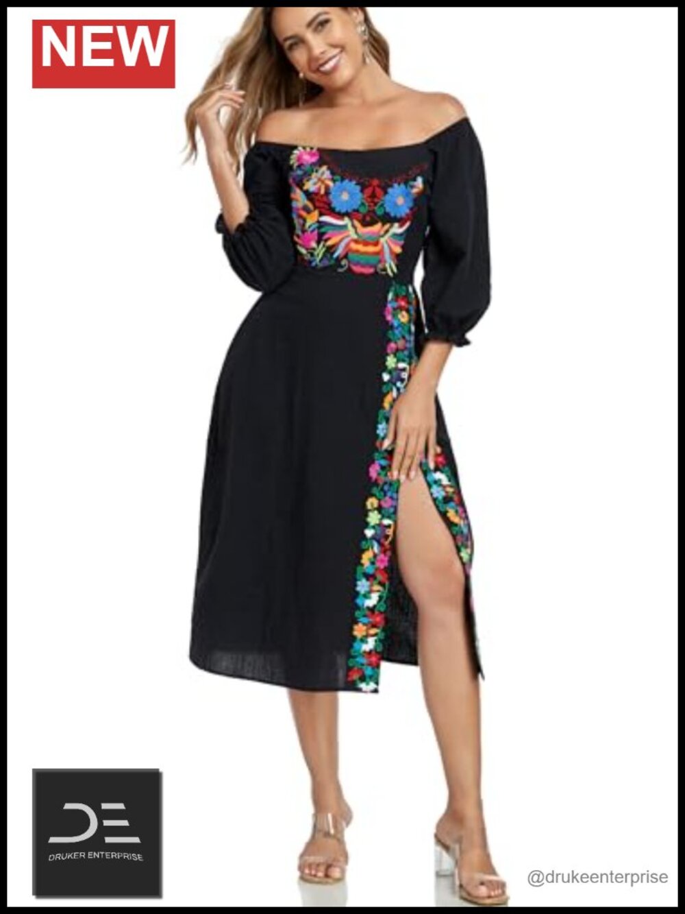 Women's Mexican Embroidered Off Shoulder Boho Summer Casual Dress